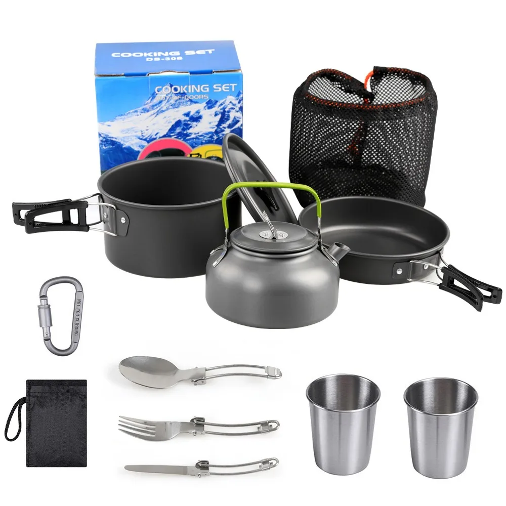 ​​Portable Camping Cookware Kit Outdoor Pot Cooking Water Kettle Pan Set for Camping Backpacking Outdoor Hiking Picnic Equipment