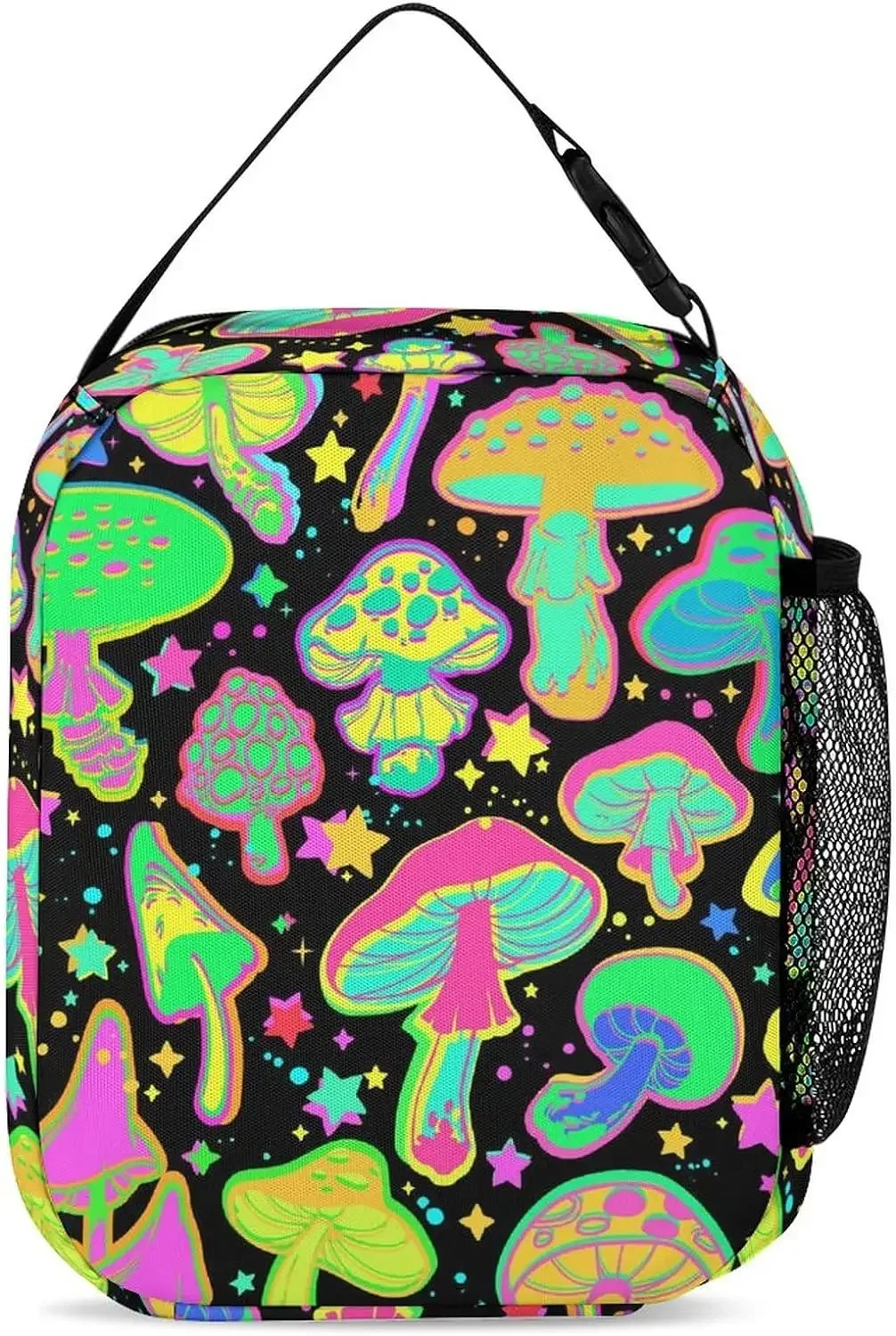 Bright Psychedelic Mushrooms Lunch Bag, Portable Capacity Lunch Box,Reusable Large Lunch Bag For Men Women,Water Bottle Bag with