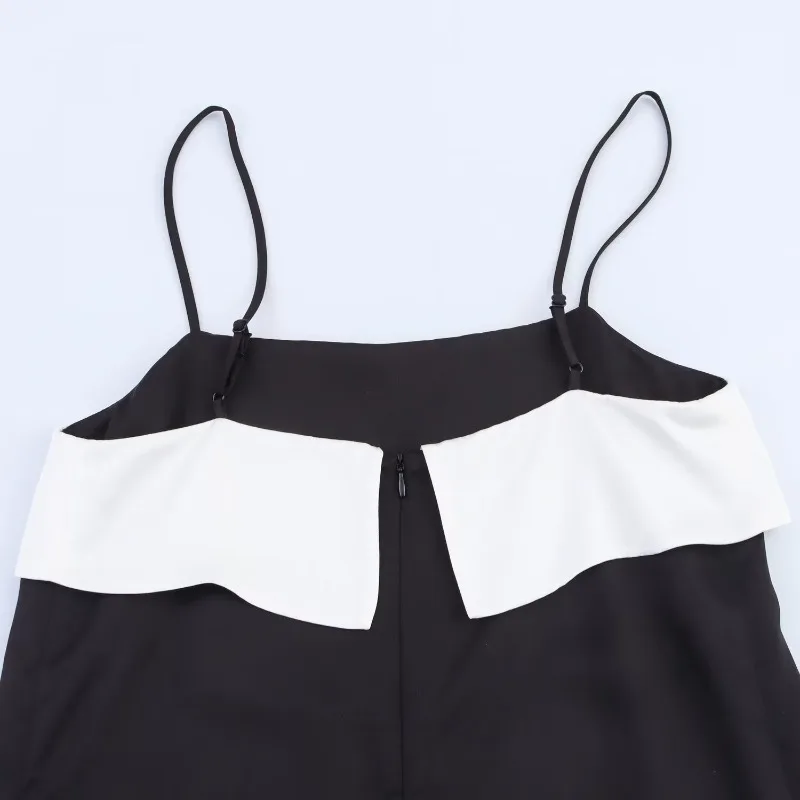 Robe trapèze en Satin pour femmes, Texture, mode, couleur contrastée, robes longues à bretelles, couleur unie, droite, élégante, robes de soirée