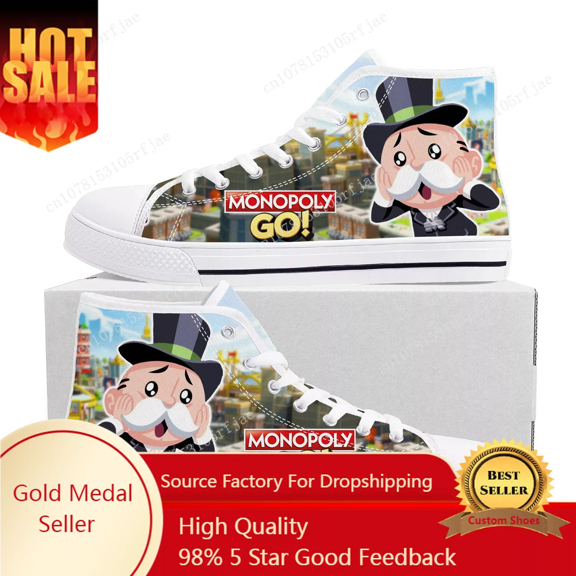 

M-Monopoly Go High Top Sneakers Hot Cartoon Game Men Women Teenager High Quality Canvas Shoes Casual Fashion Tailor Made Sneaker
