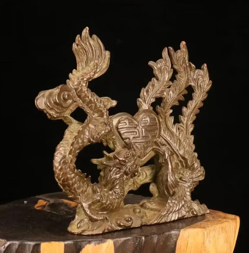 Archaize brass Dragon phoenix collection Desktop Decoration crafts statue