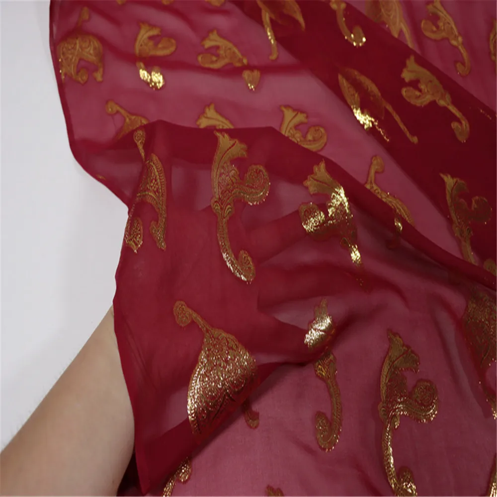 Luxury Mulberry Peace Silk Metallic Fabric Lurex Gold Paisley Shiny Soft for Women Formal Dress Apparel