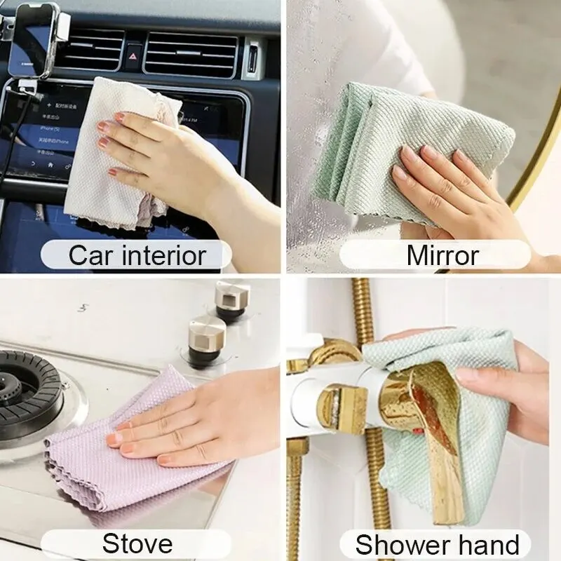 5/10pcs Cleaning Cloth For Windows Car Kitchen Mirror No Trace Reusable Fish Scale Rag Polishing Microfiber Glass Rag Lint-Free