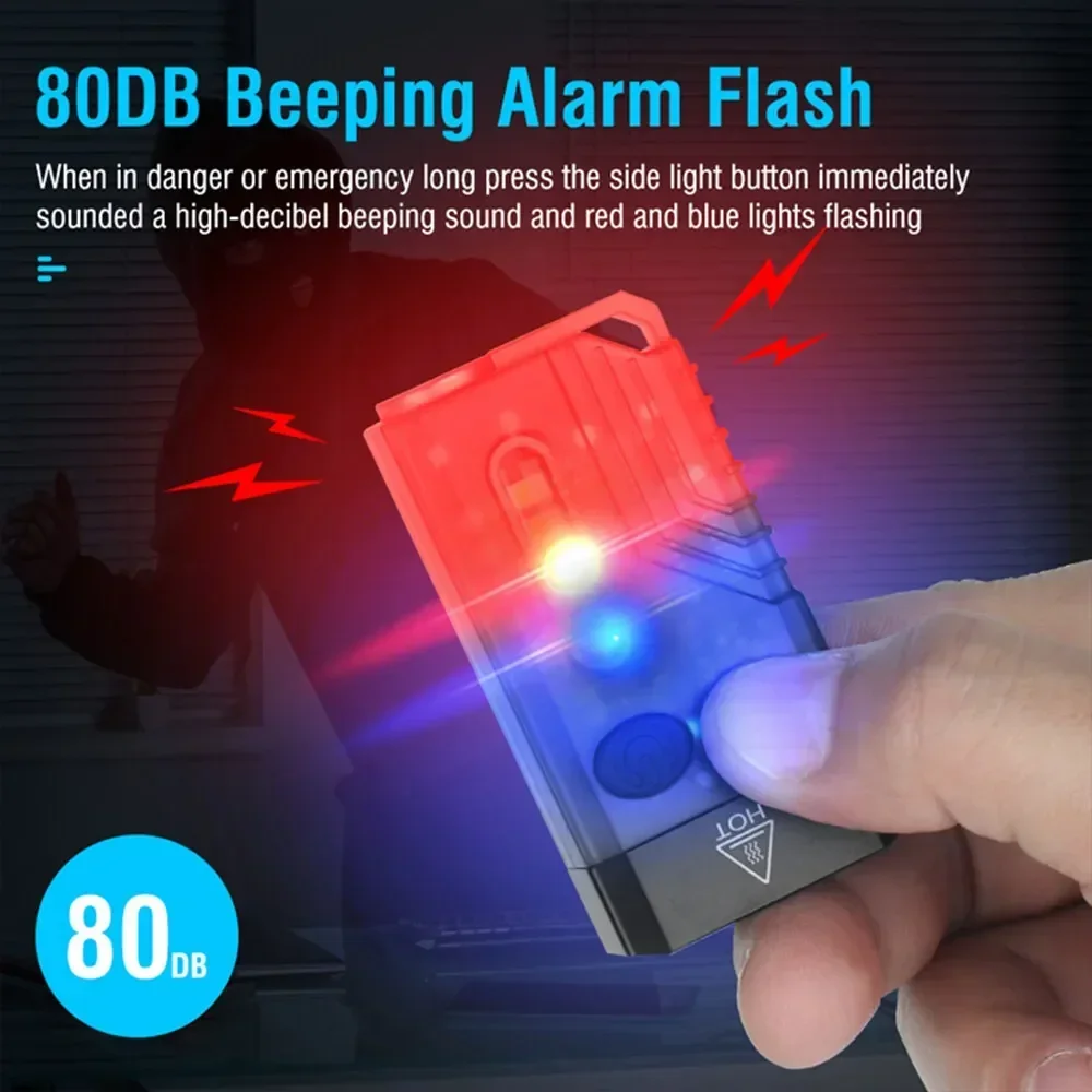 V10 EDC Flashlight Mini Keychain Light Type-C Rechargeable Work Light with Magnet UV Beep Buzzer Red Laser Pocket Torch Light