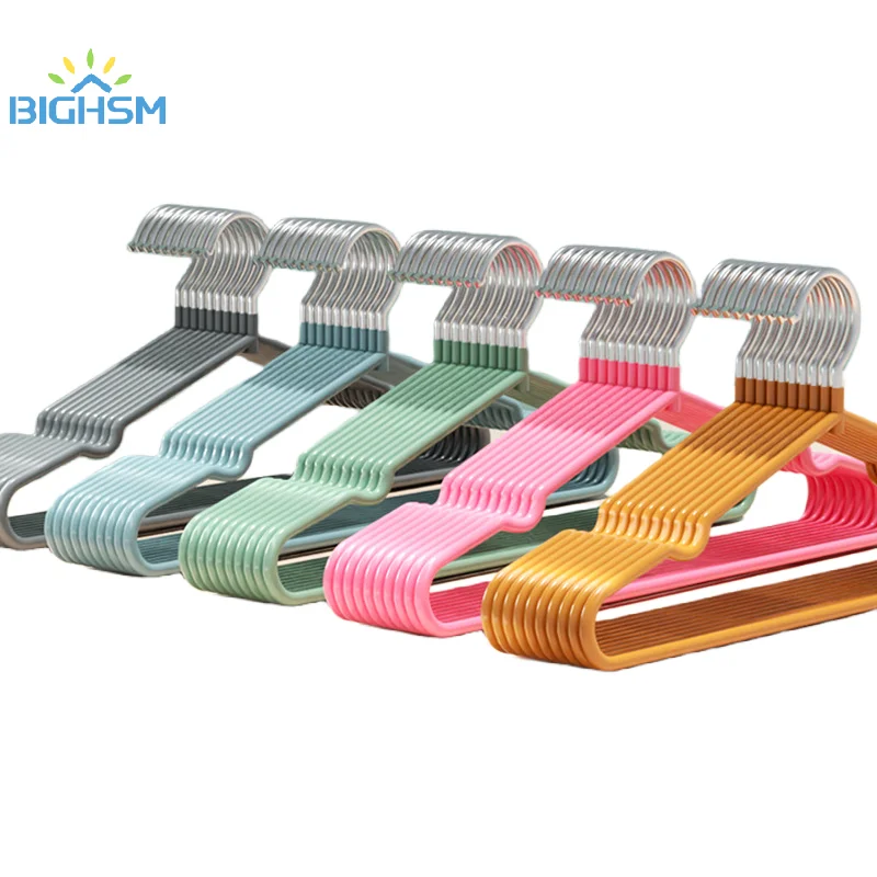 Clothes Hanger Hanger With Grooves For Airing Children Adult Metal Simple Thick Non-slip Dip Plastic Coat Hanger Blue Green