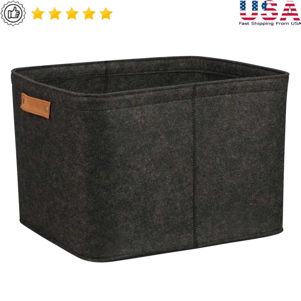 

Large Felt Decorative Storage Basket Lightweight Sturdy Toy Organizer Faux Leather Handles Versatile Home Office Decor Clean