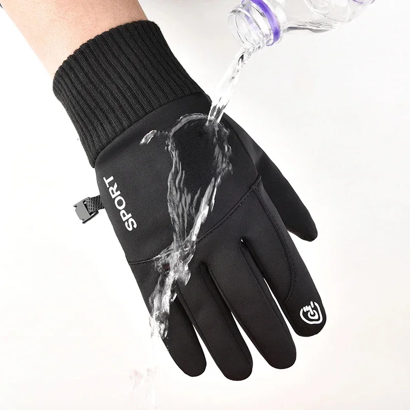 Homens inverno à prova dwaterproof água luvas de ciclismo esportes ao ar livre correndo motocicleta esqui tela sensível ao toque luvas de lã antiderrapante quente dedos completos