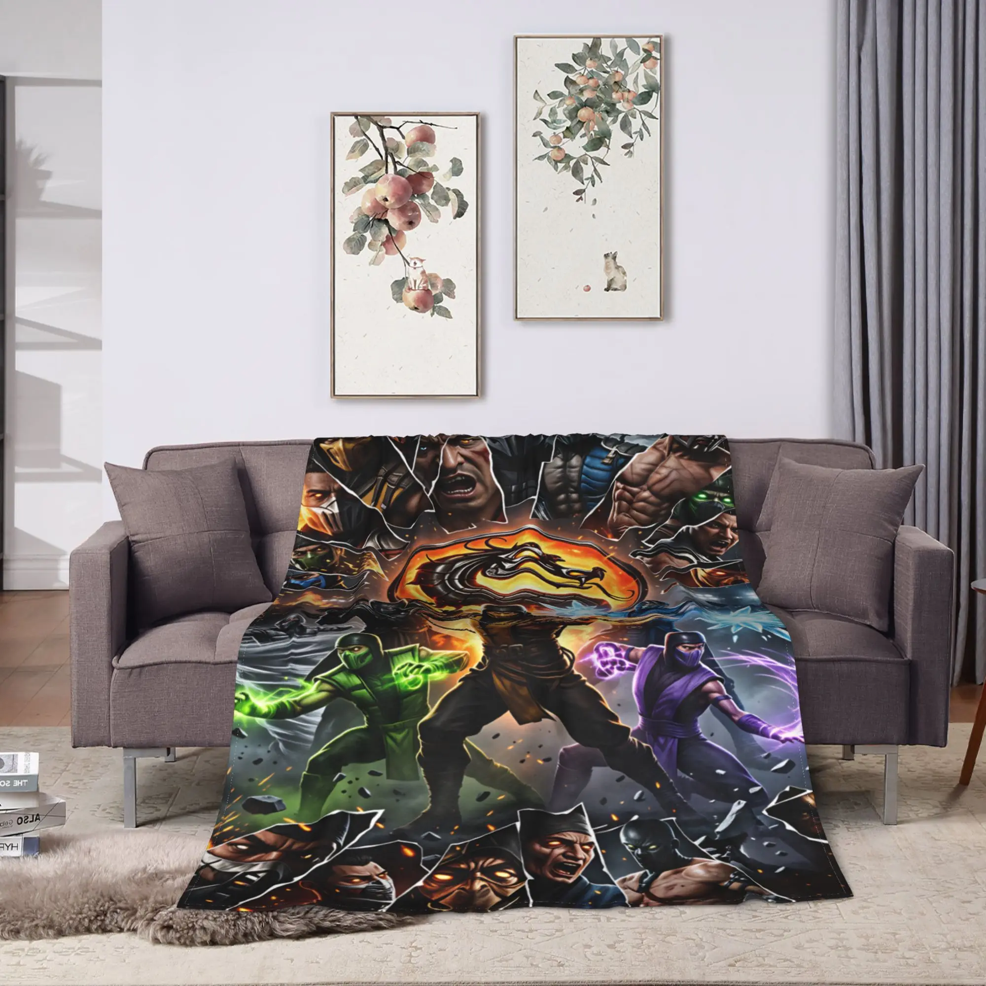 M-Mortal Kombat  Flannel Blankets  Warm Bedding Throws for Couch Chair Travel Pattern Bedspread Sofa Bed Cover