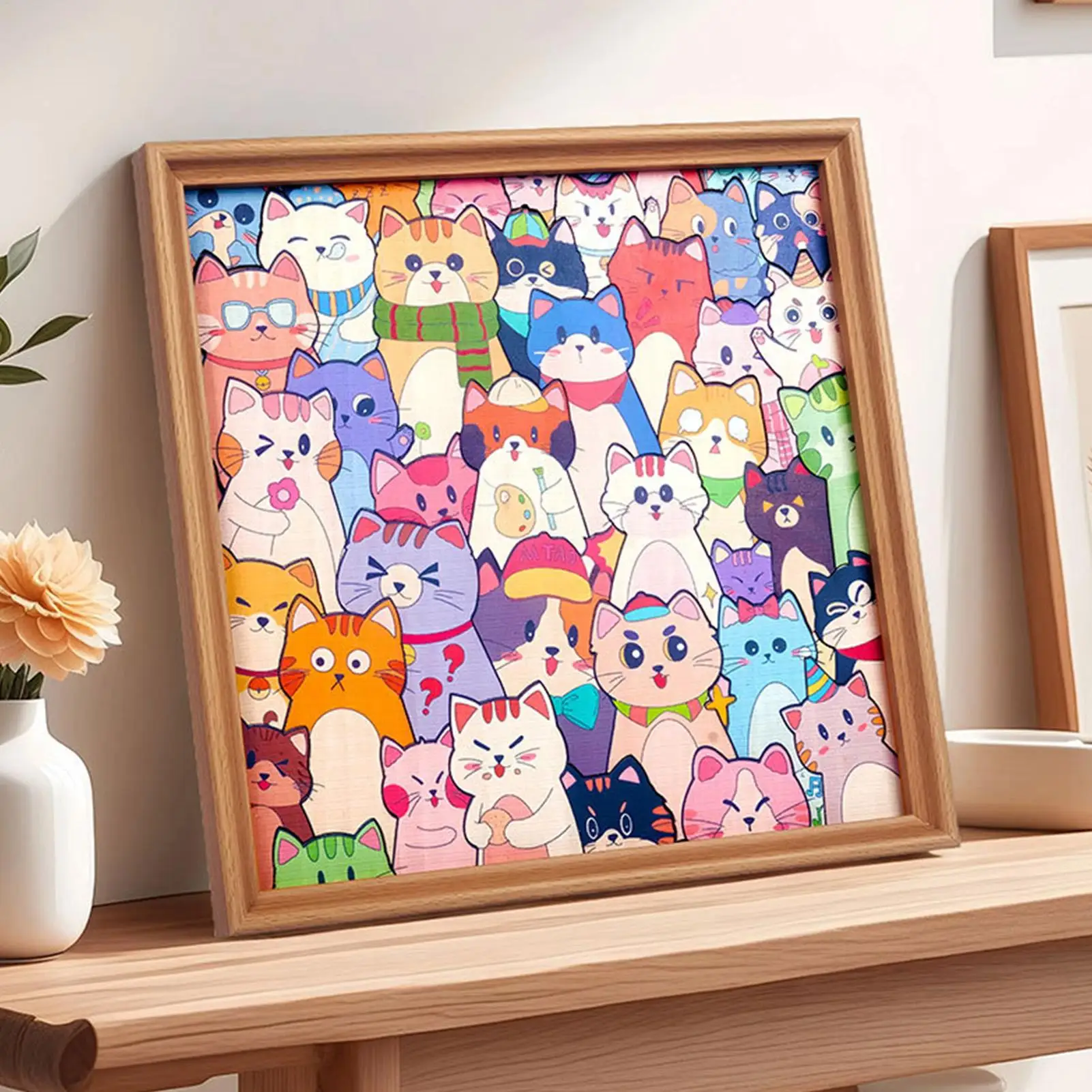 

Cartoon Cat DIY Wooden Photo Frame Cartoon Cat Hand-drawn Puzzle Kit Kids Drawing Jigsaw Puzzle With Markers Display Decoration
