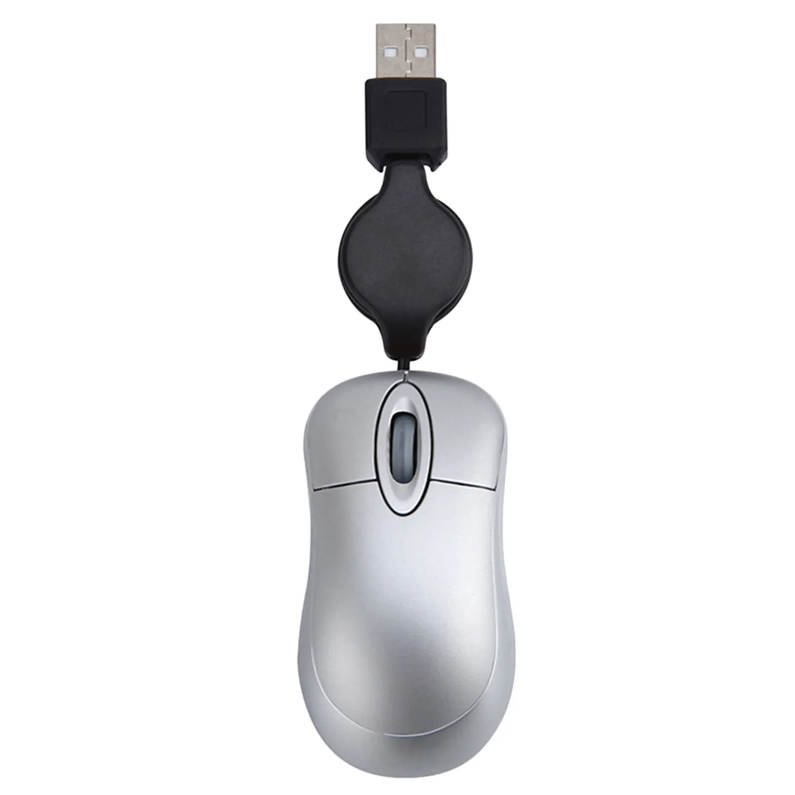 USB Mini Telescopic Silver Optical 1000Dpi Mouse Wired Portable Notebook Desktop Computer Comfortable Grip Mouse