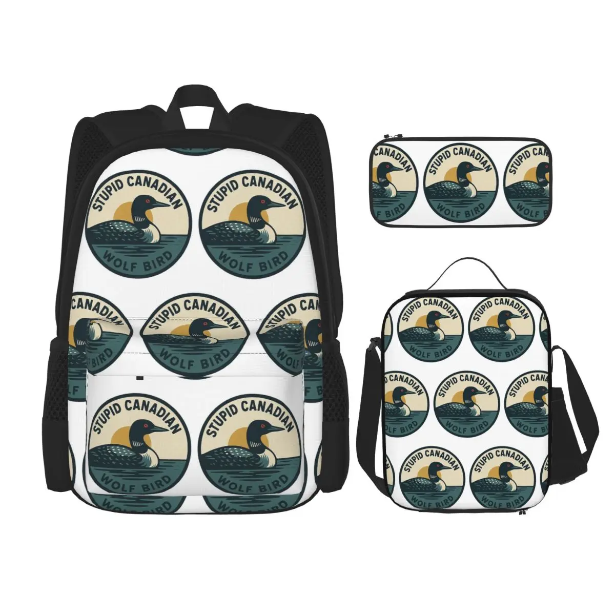 Heated Rivalry Stupid Canadian Wolf Bird Backpacks Boys Girls Bookbag School Bags Rucksack Lunch Bag Pen Bag Three-Piece Set