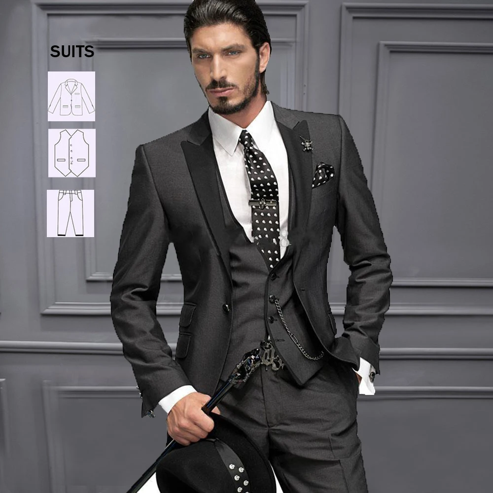 

Black Suits For Men Wedding Classic Jacket Vest Pants 3 Pieces Formal Business Office Wear Plus Size Grooms Tuxedo Male Clothing