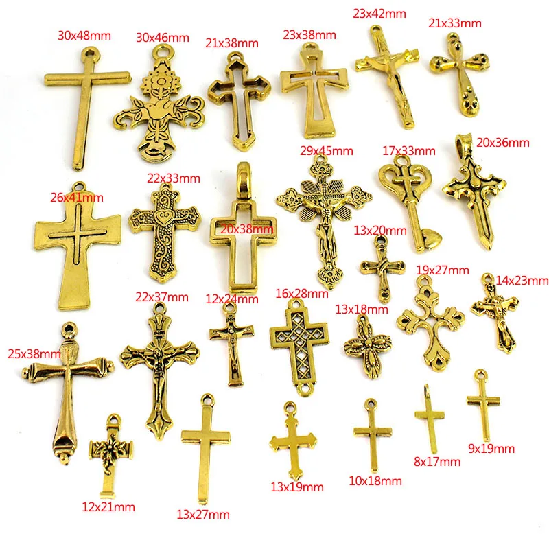 15 Stück gemischte christliche Kreuz-Anhänger in Antik-Silber- und Goldfarben aus Legierung für DIY-Schmuckherstellung, je 1 Stück pro Stil. – Detail 2