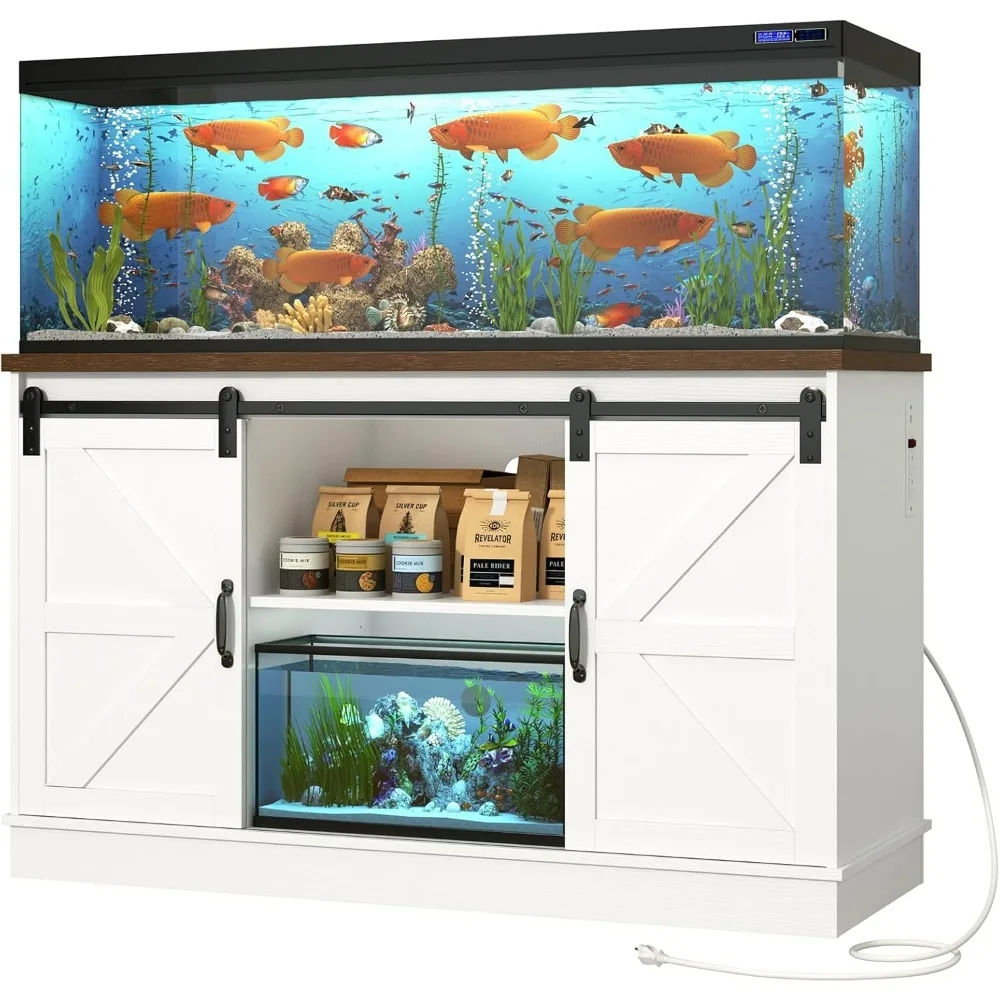 

Farmhouse 55-75 Gallon Fish Tank Stand with Power Outlet, Aquarium Stand with Cabinet&Sliding Barn Door, Heavy Duty Reptile