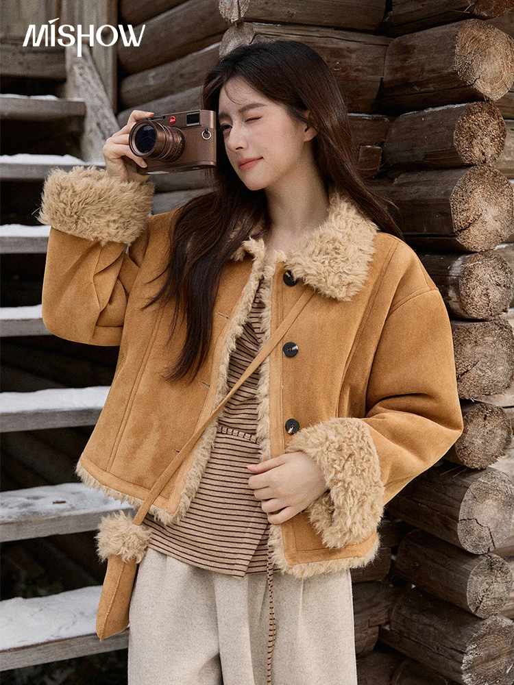 MISHOW Winter Jacket Women 2025 Winter Retro Luxury Loose Coat Turn-down Collar Commuter Suede Warm Short Jackets MXE86W0936