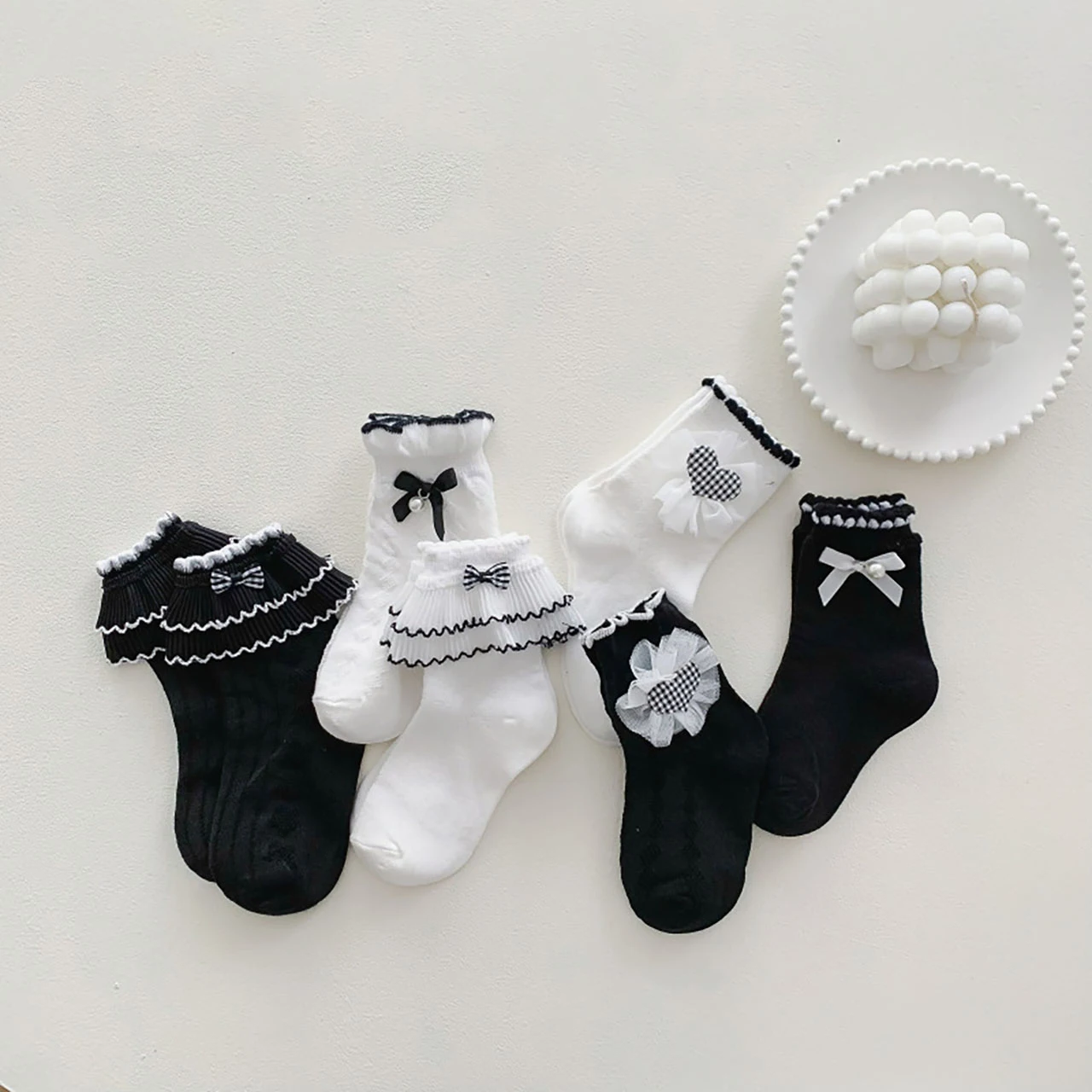 

Princess Ruffle Bow Baby Socks Spring Summer Cotton Thin Short Socks for Girl Korean Bowknot Kids Breathable Middle Tube Socks