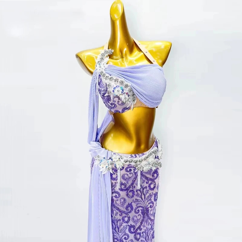 BellyDance Costume for Women Custom Oriental Bra Top+lace Long Skirt 2pcs Adult  Adult Belly Dancing Performance Outfit