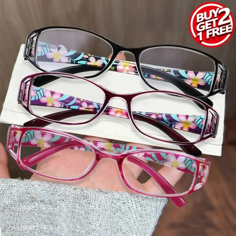 3 أزواج من نظارات القراءة الزهرية المجوفة للنساء #1