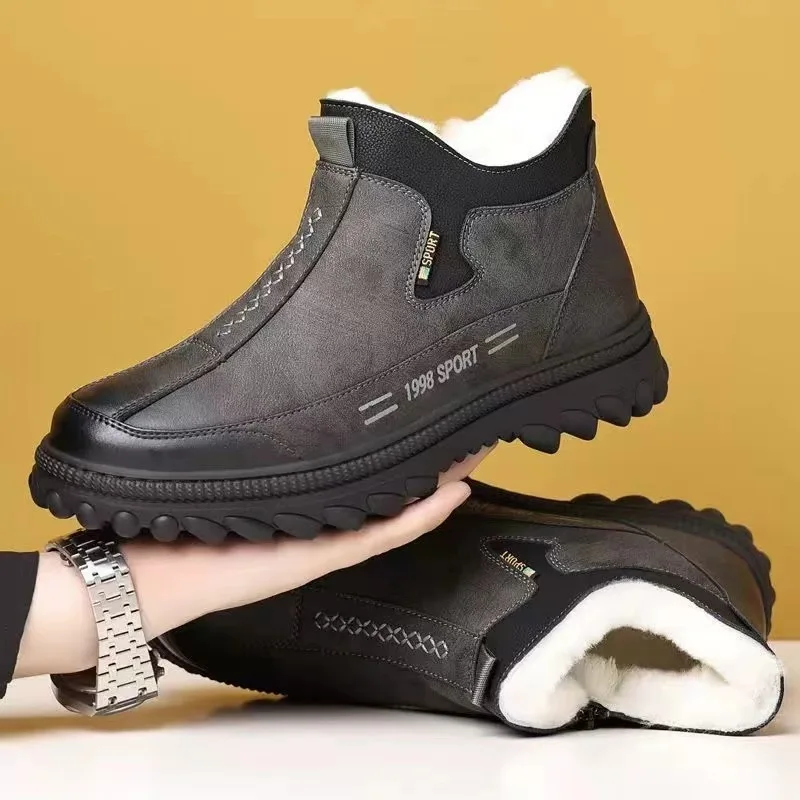 

Men's Warm Winter Boots Plush Lined Slip-On Snow Shoes Thick Sole Non-slip Side Zipper Thickened Cotton Shoes Zapatos De Hombre