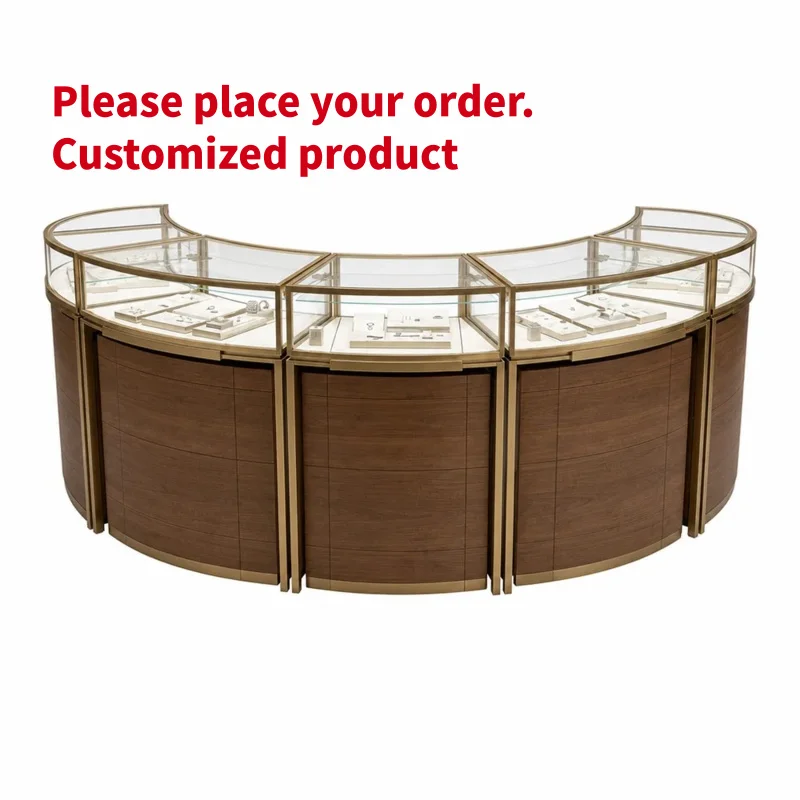 custom.Custom Jewelry Watch Display Curved Glass Metal Frame LED Lighting Showcase Jewelry Store Fixt