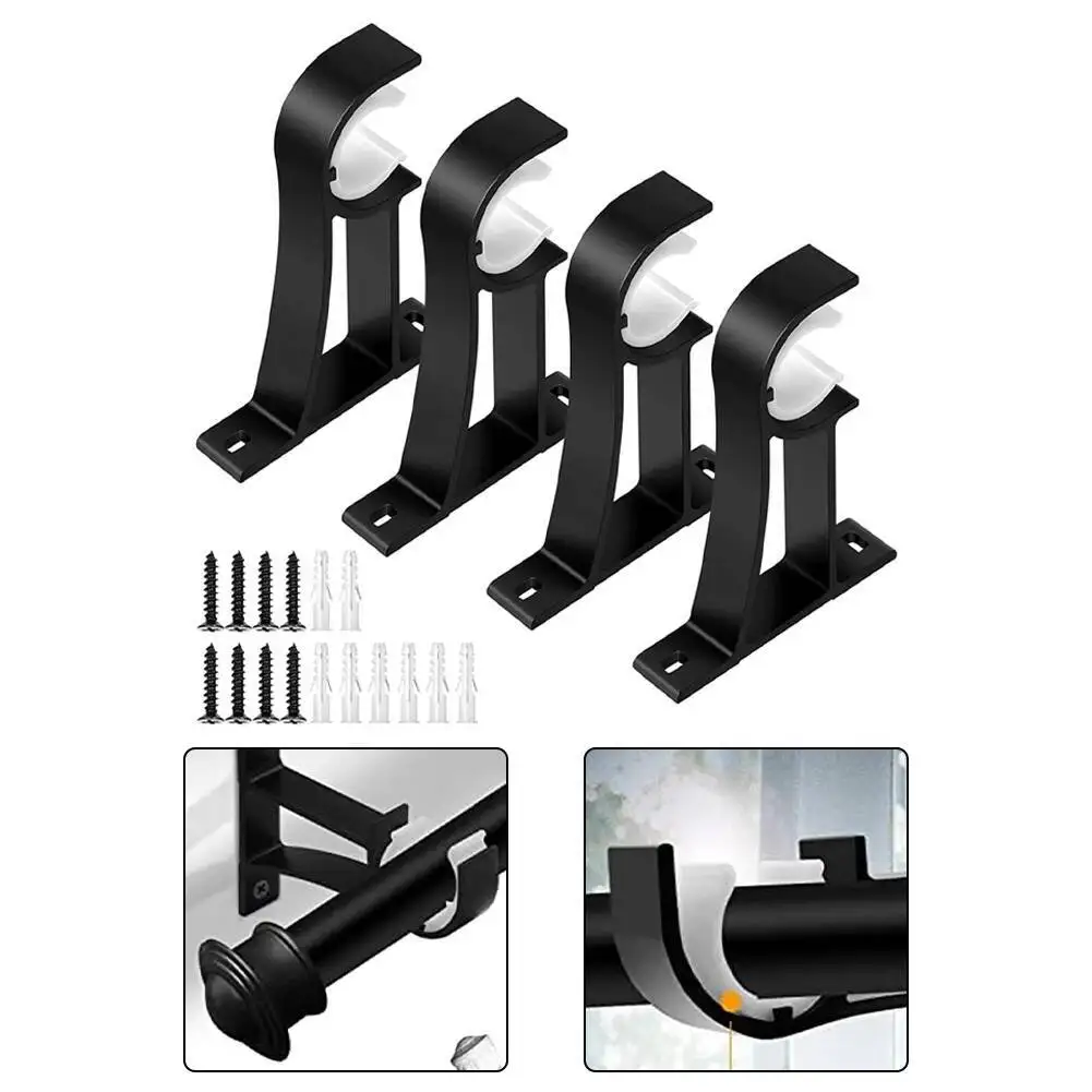 

4Pcs Heavy-Duty Black Supports 15 Lbs Each Roman Curtain Rod Brackets Windows Hardware Home Improvement
