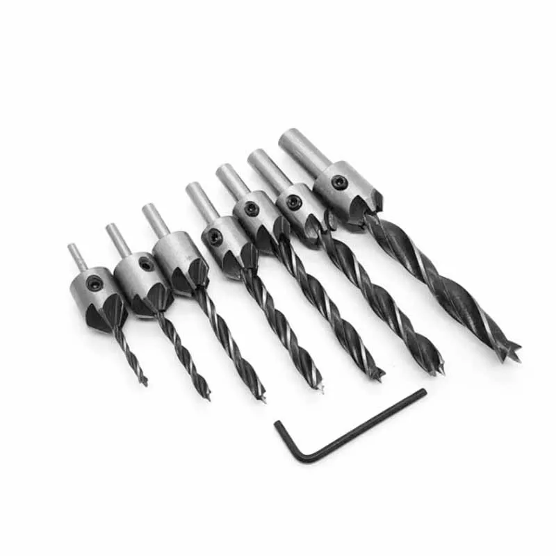 4/7 pz 3-10mm in acciaio ad alto tenore di carbonio a tre punti svasatore punta da trapano Set alesatore lavorazione del legno smusso trapano foro Pliot