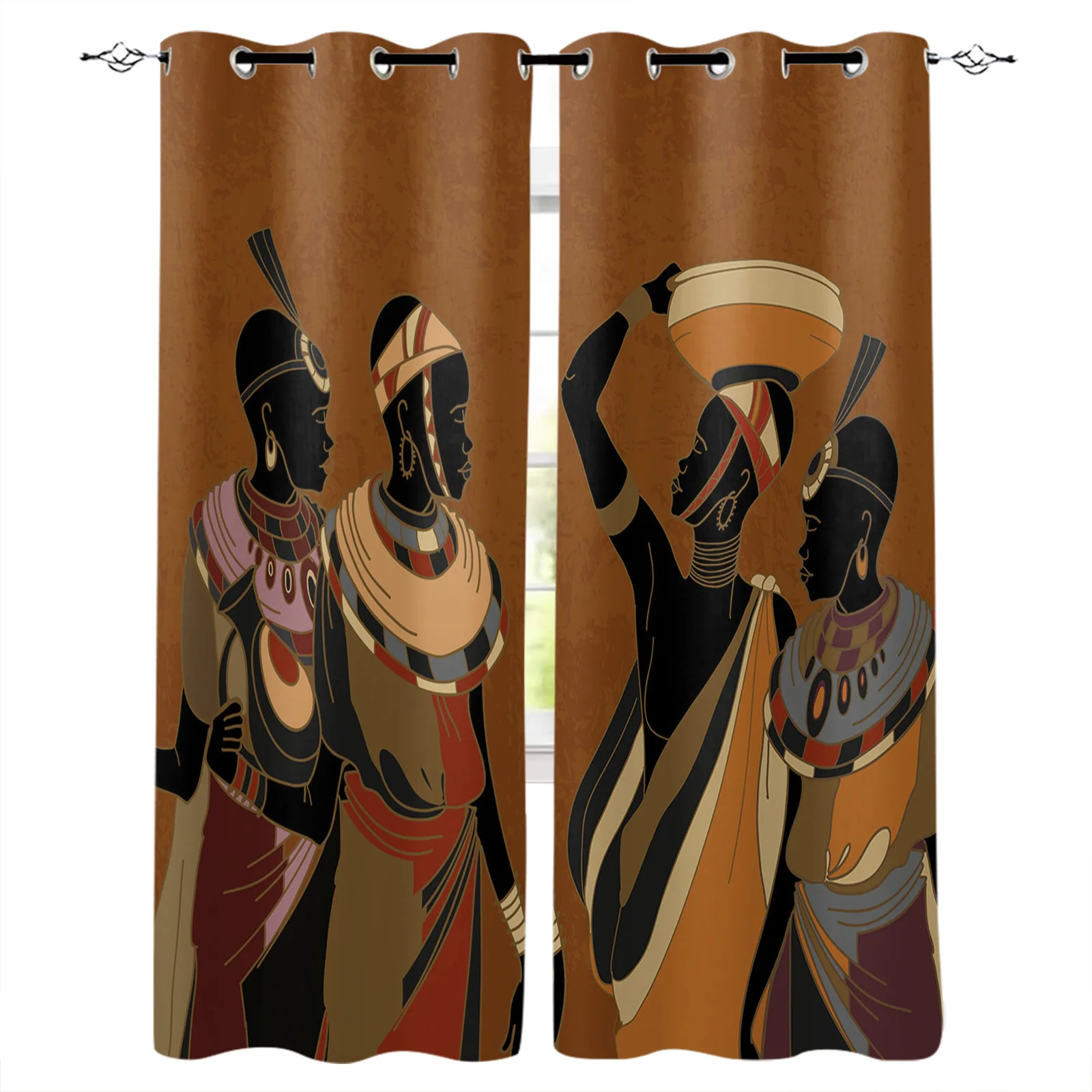 Ethnic Style African Women Black Folk Costume Curtain Living Room Window Panels Bedroom Kitchen Drapes Home Decor Window Curtain