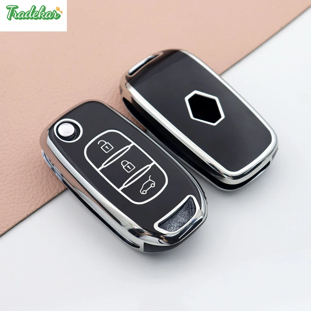 For Renault Duster Kwid 2023 CLI O 5 2022 Twingo Kadjar Logan Sandero Stepway Arkana Captur Megane TPU Car Flip Key Case Cover