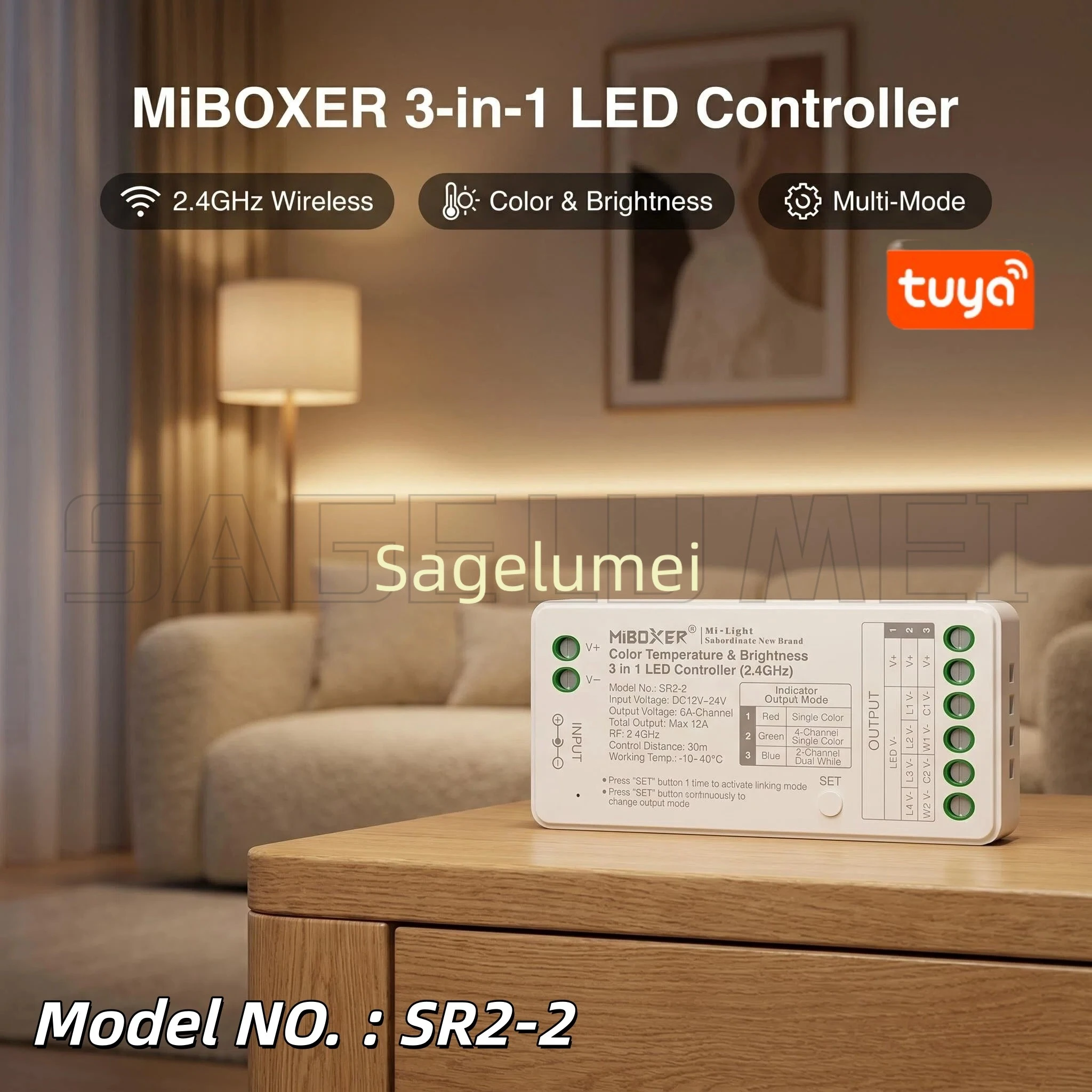 

Milight SR2-2 Color Temperature & Brightness 3 in 1 Controller Temperature adjustable Single color 2CH Dual white TUYA SMART App