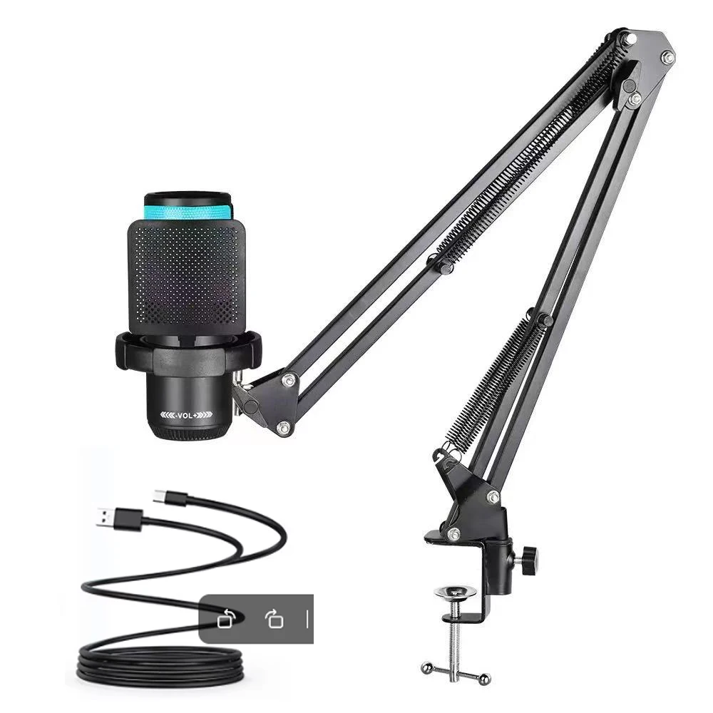 RGB Gaming Microphone with Game Voice Balance&Noise Cancellation, Studio USB Computer Condenser Mic for Streaming/Recording/Disc