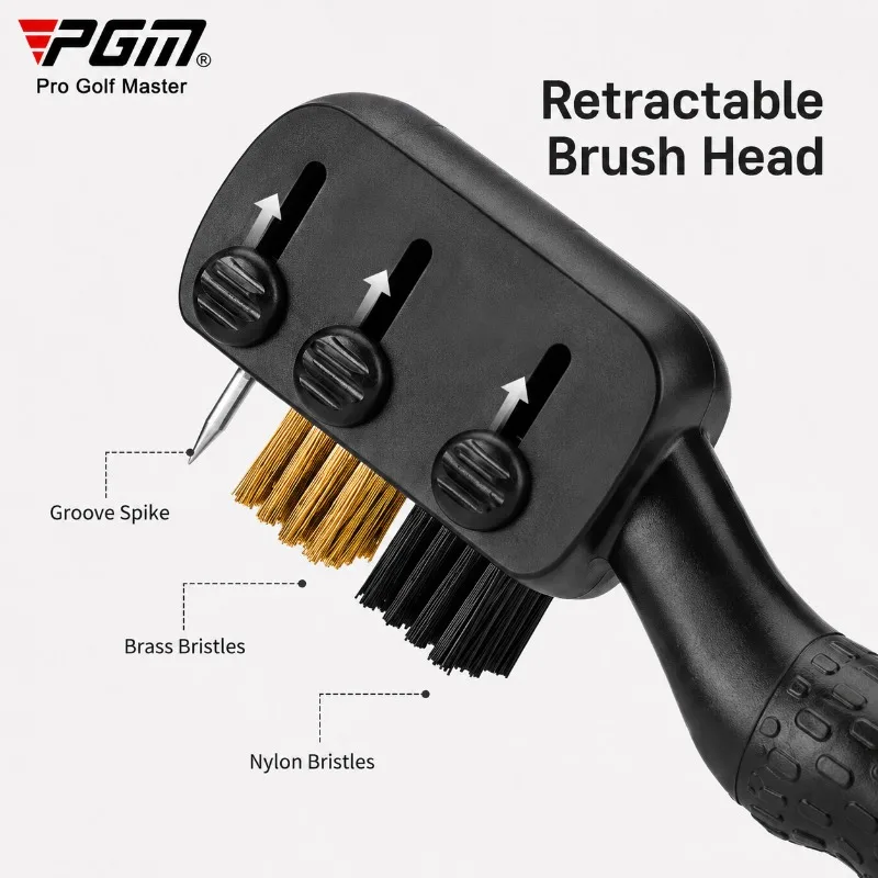 PGM Golf Club Cleaning Brush Retractable Groove Cleaner Double Sided Brass Nylon Brush with Carabiner SZ008 view 5
