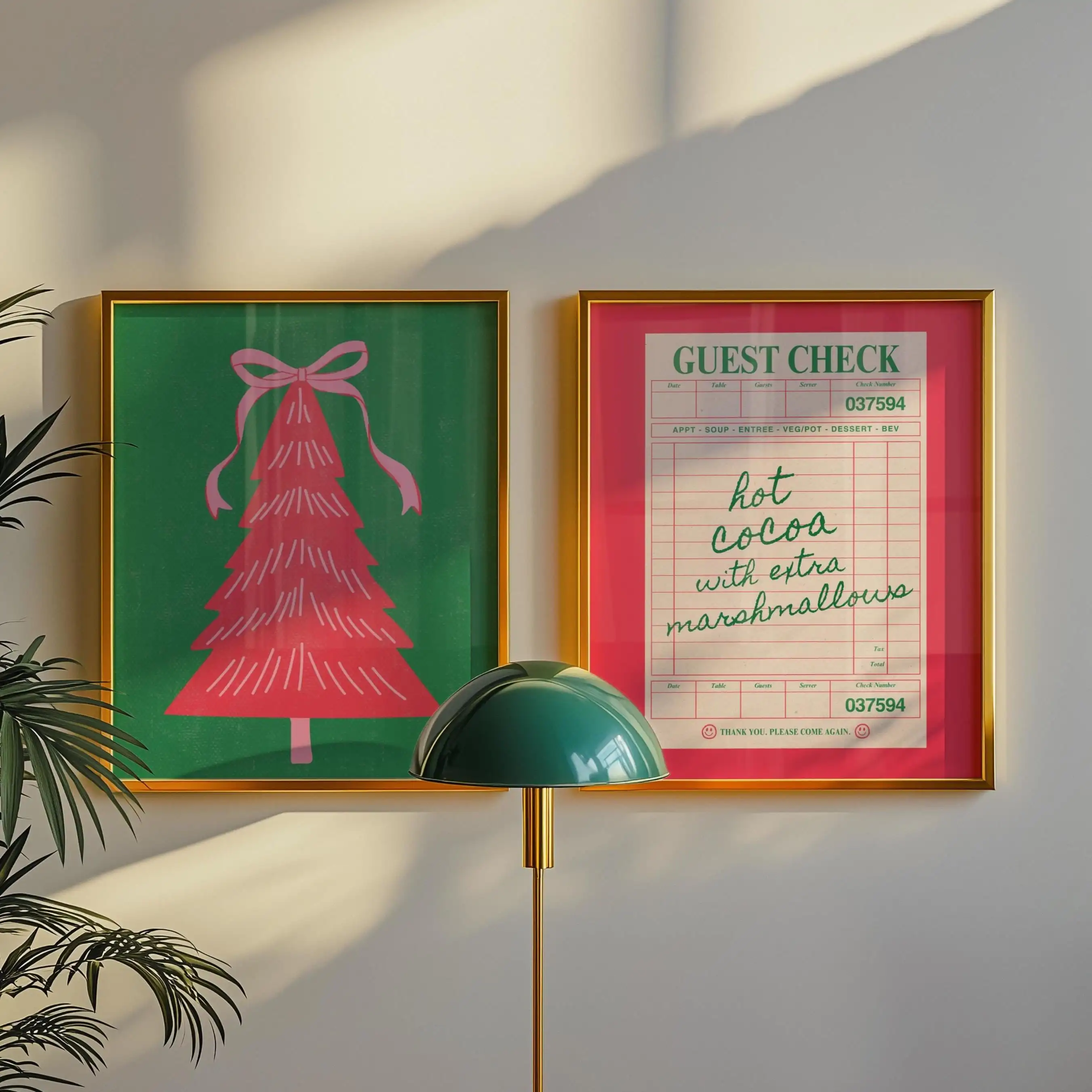 4pcs/Set Maximalist Christmas Posters Red Pink & Green Xmas Canavs Wall Art Posters for Living Room and Bedroom Decorations Gift