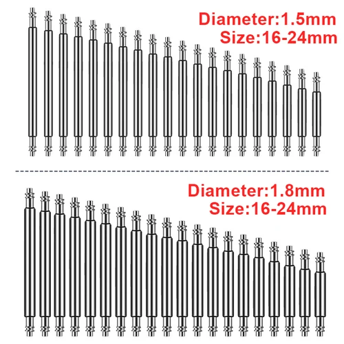 Imagen 2 del producto 20 piezas pasadores de resorte para correa de reloj, barras de resorte de acero inoxidable de 1,5/1,8/2,0/2,5mm de diámetro, pines de enlace 16 18 19 20 21 22 23 24 26mm