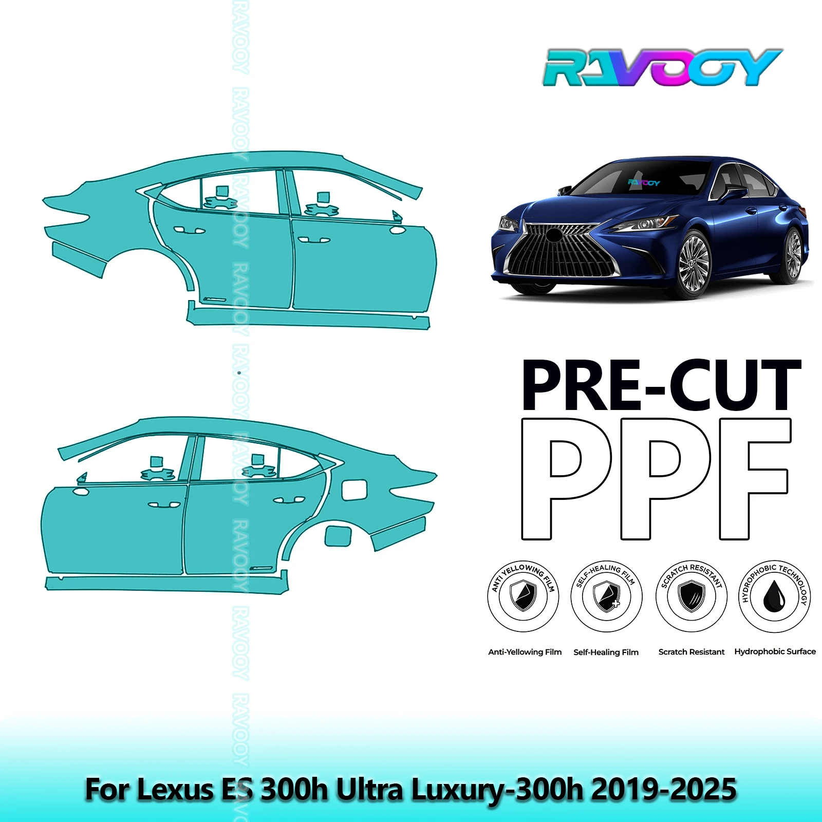 

For Lexus ES 300h Ultra Luxury-300h 2019-2025 8.5mil Clear Matte Pre-Cut PPF Door & A/B Pillar Kit TPU Paint Protection Film Set