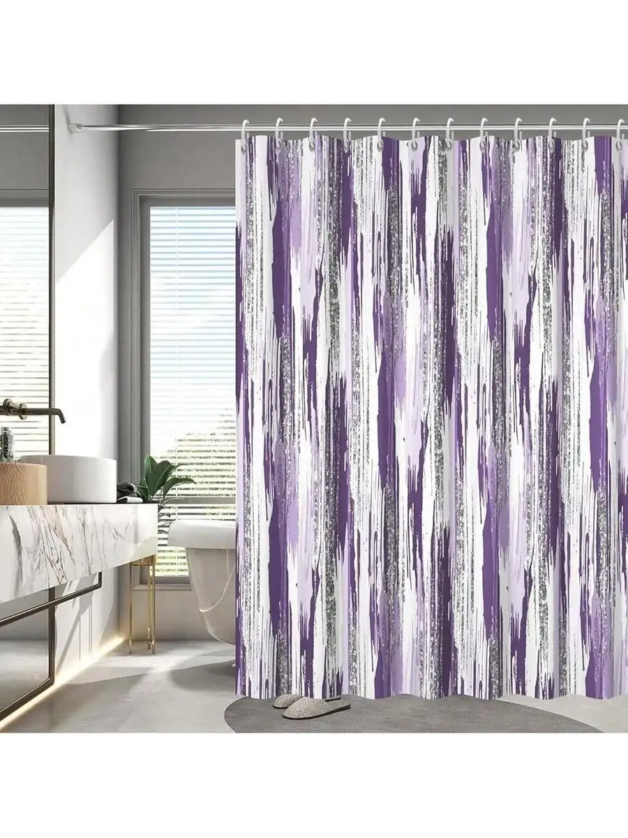 Purple Abstract Ombre Shower Curtain With Hooks Waterproof Minimalist Bathroom Curtain 72x72 Inch