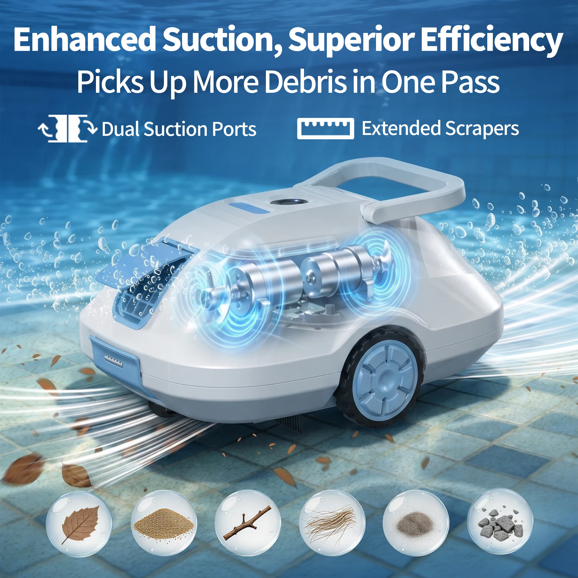 Pool Robot Cleaner Cordless - Automatische, draadloze robotstofzuiger voor zwembaden, met