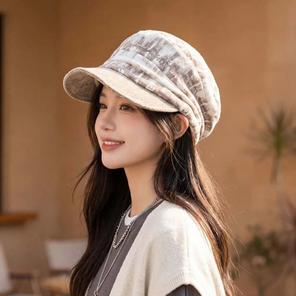 Baker Boy Hat Warm Plaid Newsboy Cap Soft Vintage Checked Slouchy Hat Comfortable Sweet Visor Beret Cap Shopping