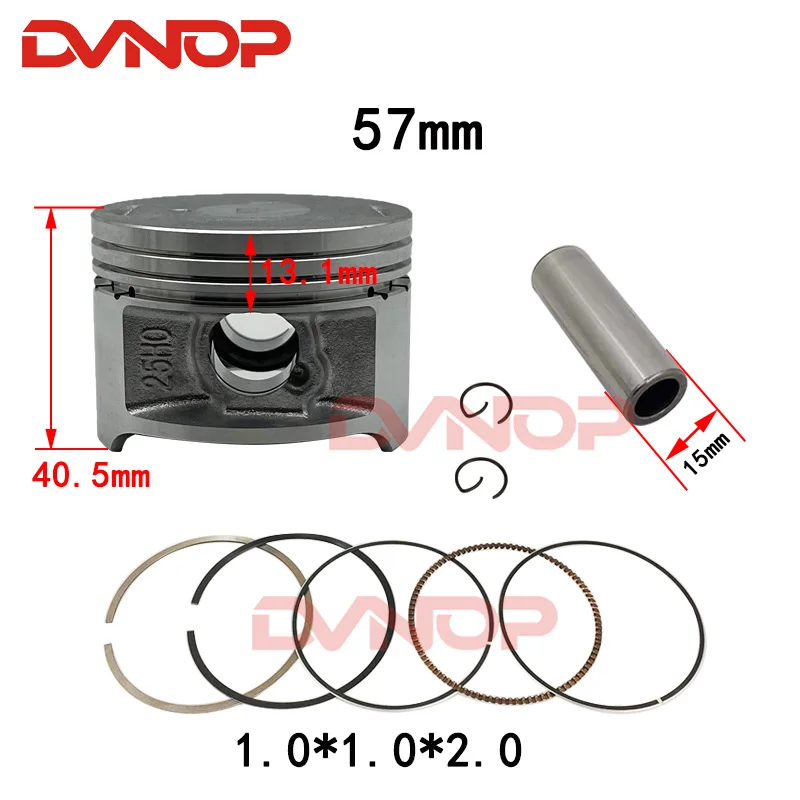 Motocykl 57 mm Tłok 15 mm Zestaw pierścieni sworznia Zestaw montażowy dla Haojue EN150 GZ150 QS150 150cc
