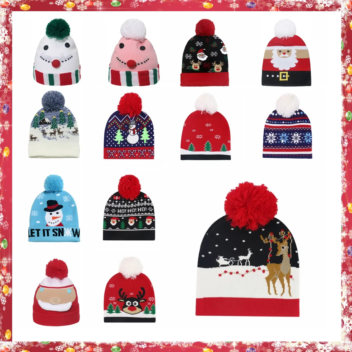 2024 New Cartoon Christmas Hat For Kids/Adults Winter Warm Knitted Hat Cap Christmas Gift Xmas New Year Party Decoration