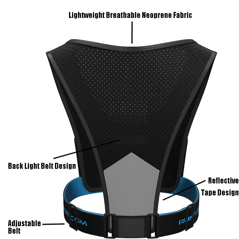 QUESHARK Reflective Running Backpack Universal Lightweight Sport  Mobile Phone Vest Bag With Front Rear Light Strip Belt Design