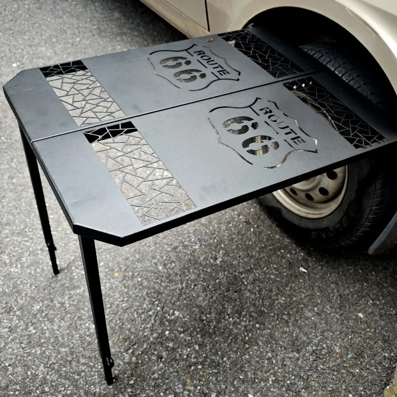 Foldable Camping Table Metal Tire Shaped Desk For Outdoor Picnic Backyard Travel Portable Dining Furniture