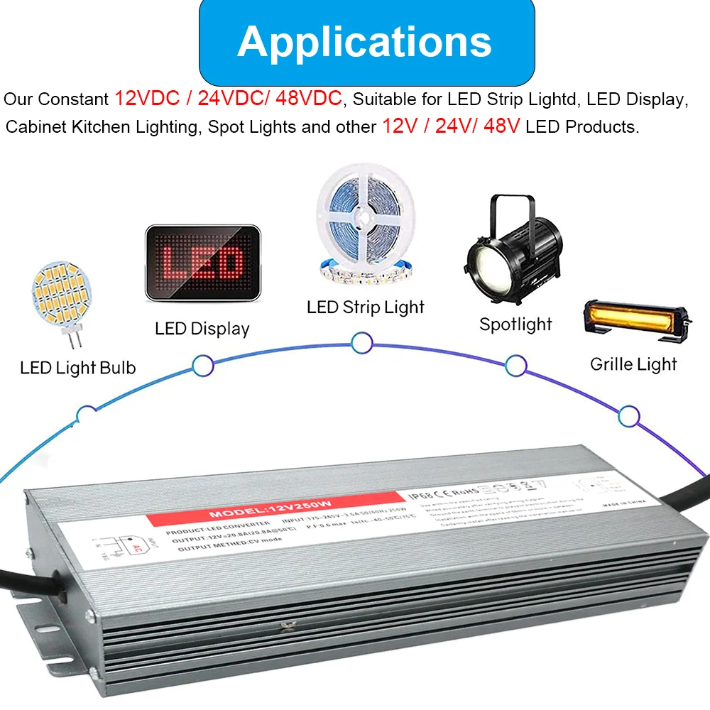 Wodoodporny transformator 220v do 12v DC 24v DC zasilacz LED sterownik 24W 36W 45W 60W 80W 100W 150W 200W 250W 300W 350W 400W