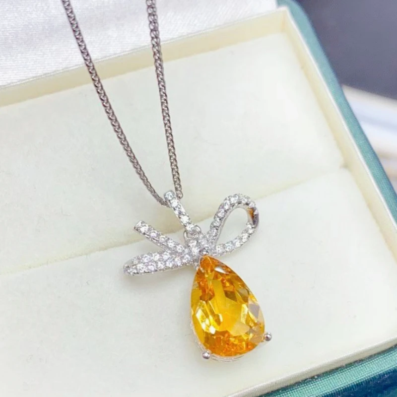 

Модный серебряный кулон с кристаллами для вечеринки, 8 мм*12 мм, натуральный цитрин класса VVS, с сертификатом, ювелирное изделие из серебра 925 пробы с кристаллами