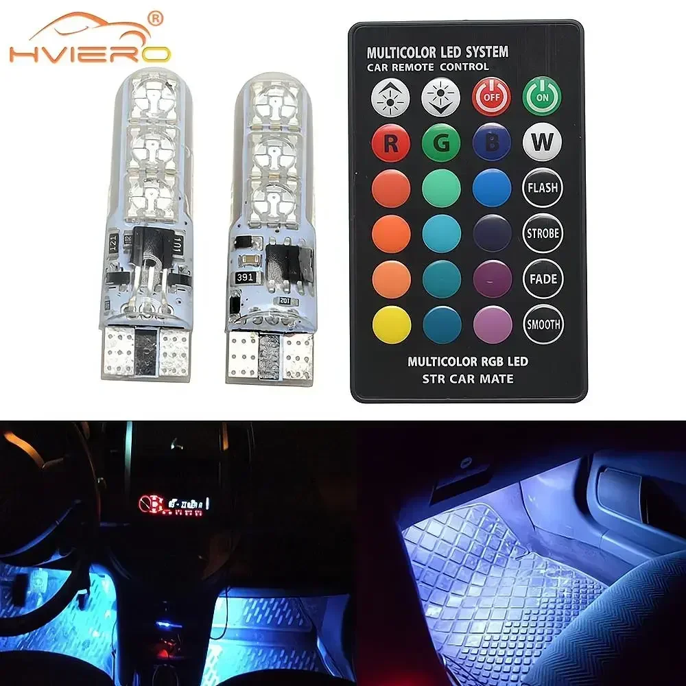 

2Pcs T10 Waterproof W5W 5050 6SMD DC 12V Remotes Controller RGB 501 194 168 Festoon Dome Light Wedge Sides Car Atmosphere Bulbs