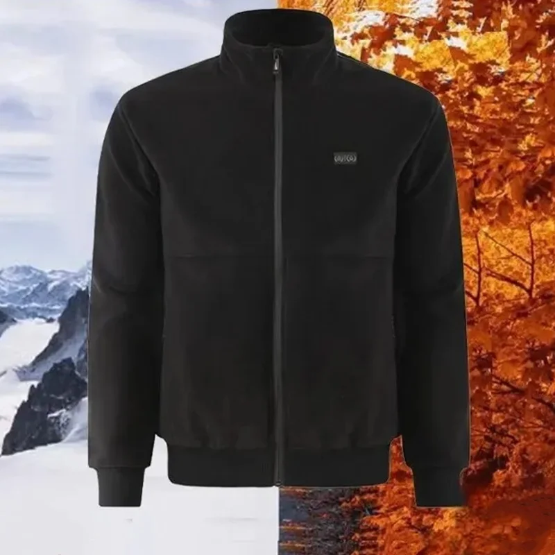 Winter Outdoor Smart Dual Heating Control Jacket Wool Solid Color Heating Pad Clothes Heating Polyester Fiber Zipper Closed