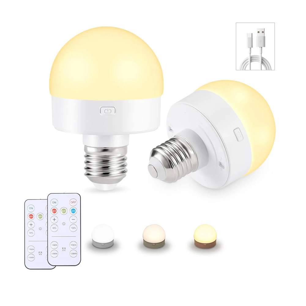 USB Rechargeable Light Bulbs E26/E27 Socket (Magnetic Detachable) &Remote Control Dimmable＆Timer Emergency Puck Lamp Wall Sconce