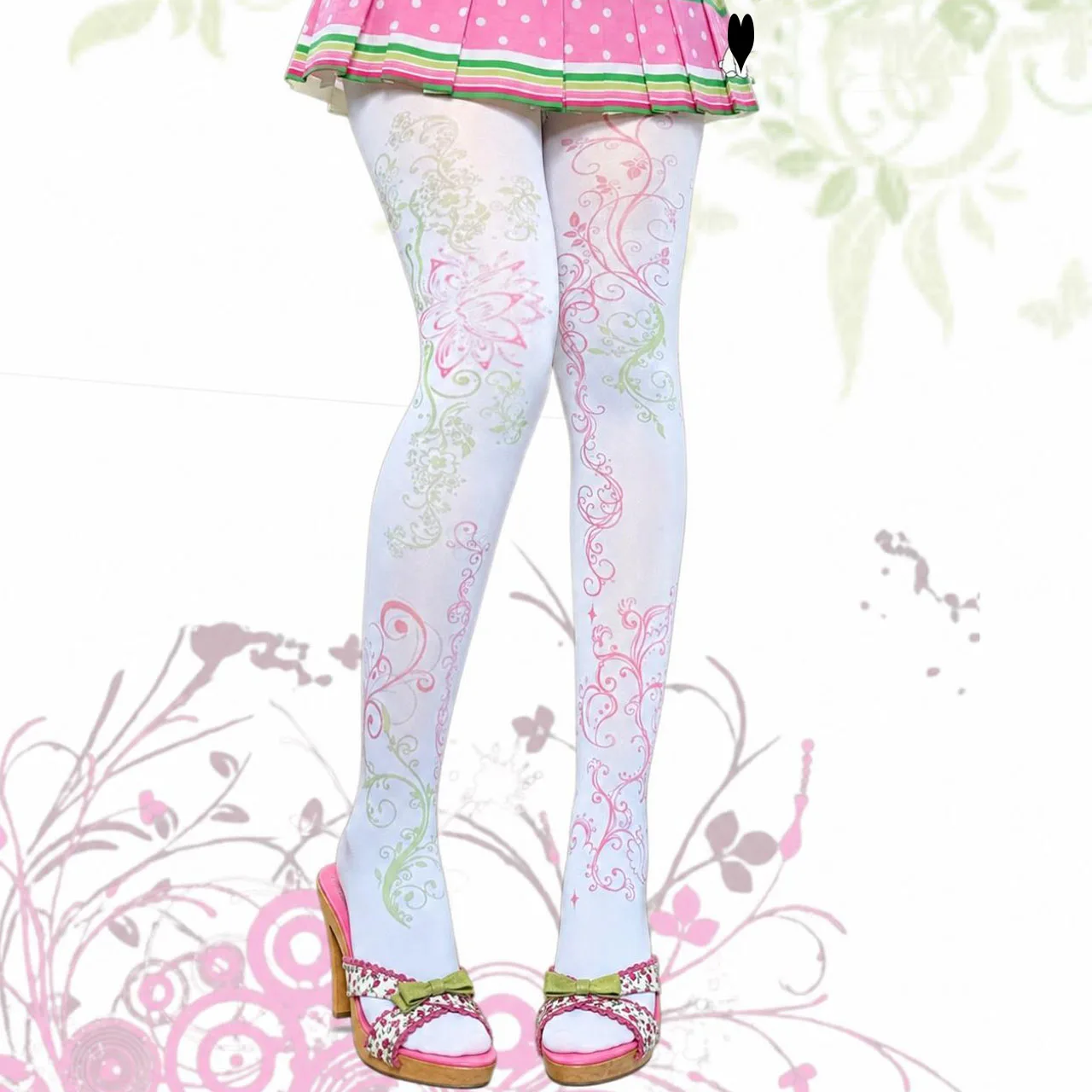 Y2k style hip-hop streetwear aesthetics flower pattern pantyhose punk gothic fashion tight stockings retro 2000s Emo girl punk