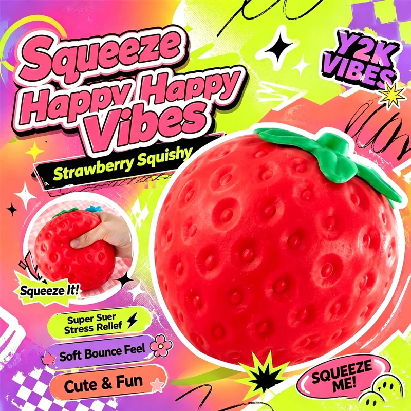 Hot Giant Strawberry Squishy Toy Extra Large Slow Rising Fidget Squeeze Ball Stress Relief Sensory Toy Fruit Gift for Adults