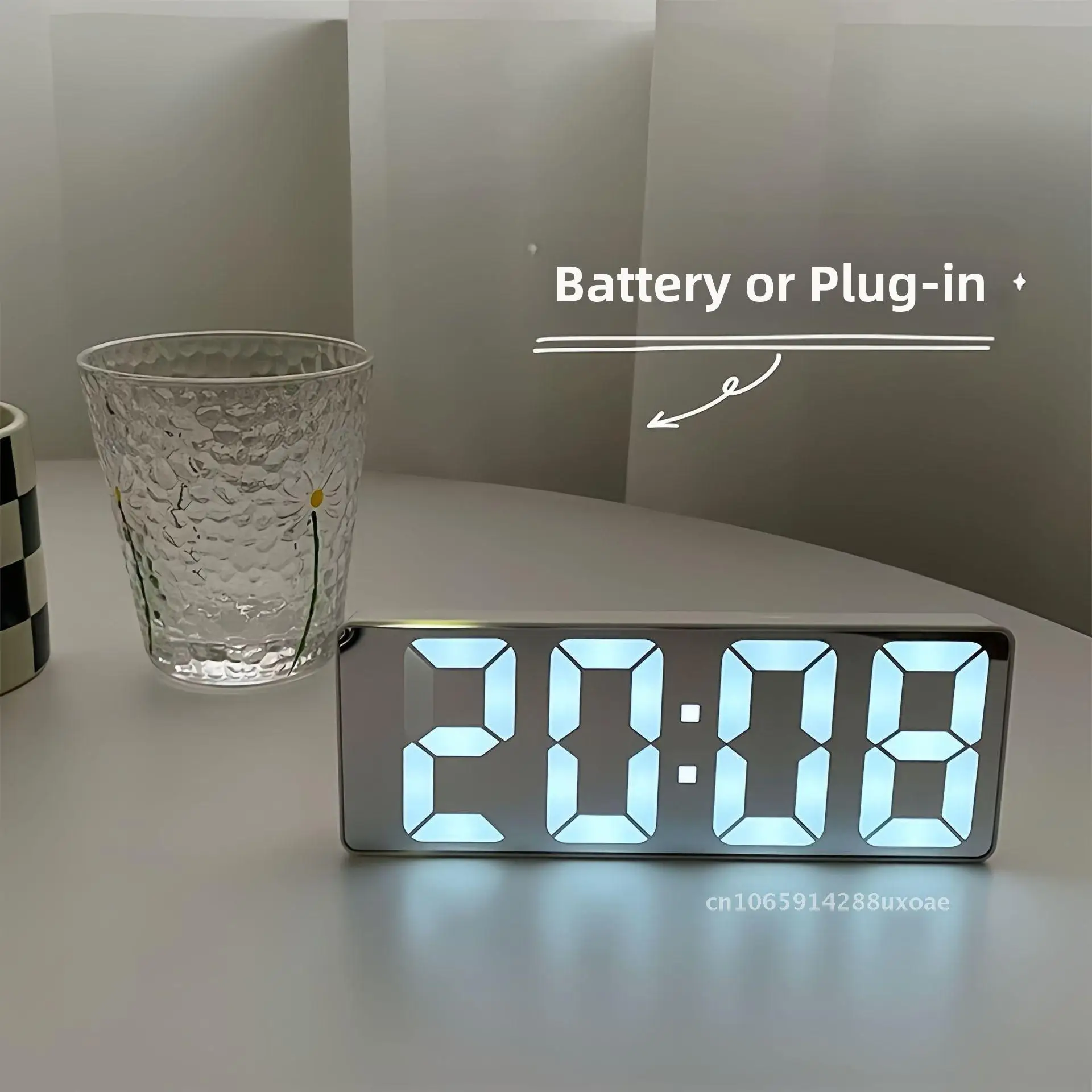 

LED Digital Alarm Clock with Mirror Silent Electronic Desktop Clock Luminous Student Bedside Ornament Black White