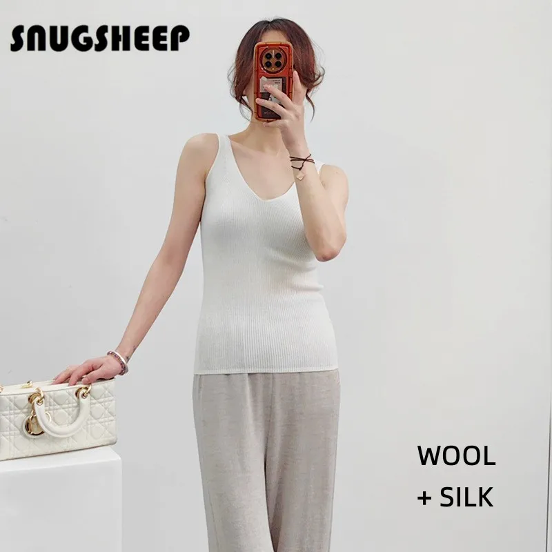 silk wool v neck sexy tank top summer women white tops cami shirt trendy clothes fashion aesthetic streetwear korean outfits tee